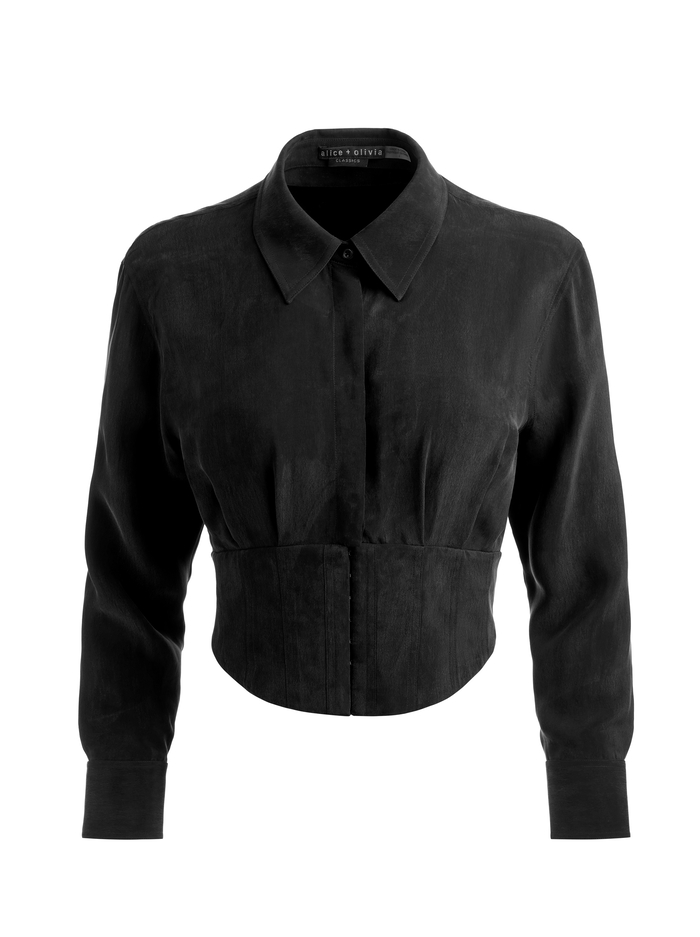 EDIE SEAMED CORSET BUTTON DOWN - BLACK image 6 - ALICE + OLIVIA