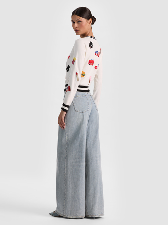 SOFT WHITE MULTI-CAROLANN AMERICANA SHRUNKEN PULLOVER