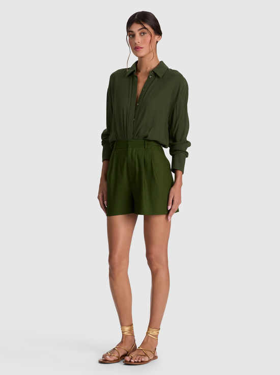 DARK FERN-CONRY LINEN BERMUDA SHORT