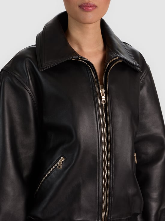 BLACK-COLLINS DOUBLE LAYER LEATHER JACKET