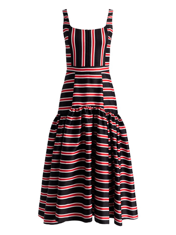 DIANA STRUCTURED MIDI DRESS - TEAKWOOD STRIPE LG BLACK image 5 - ALICE + OLIVIA