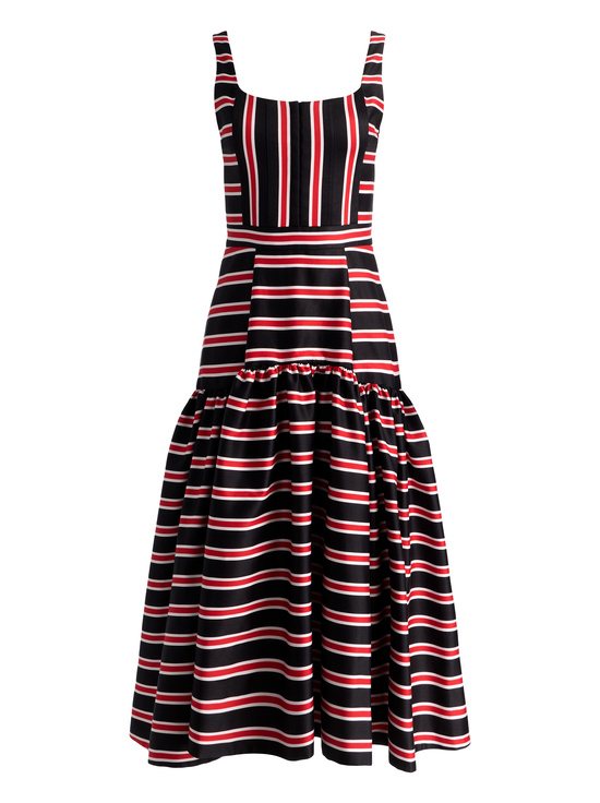 TEAKWOOD STRIPE LG BLACK-DIANA STRUCTURED MIDI DRESS