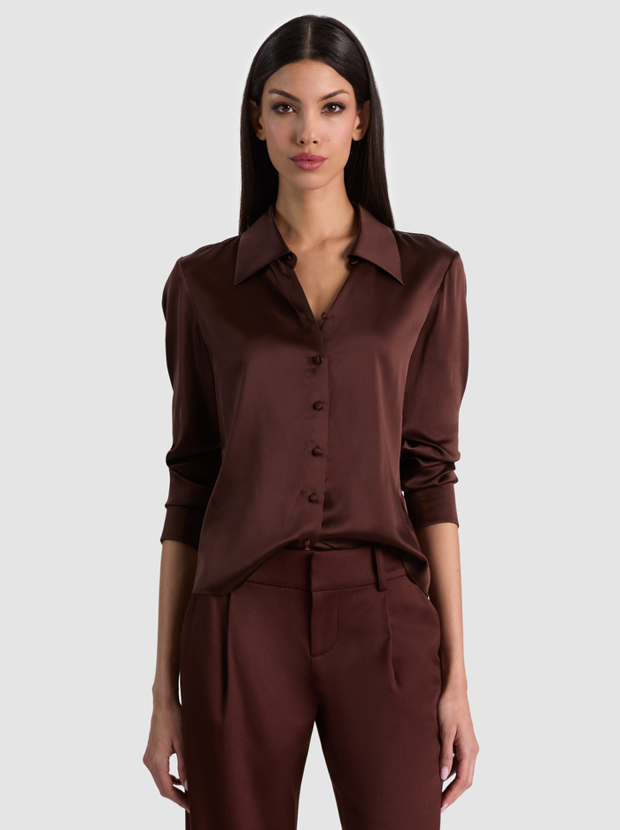 WILLA SILK BLOUSE - DARK CHOCOLATE - ALICE + OLIVIA