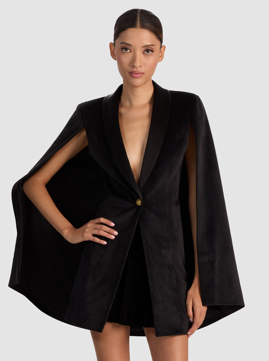 BLACK-ESTHER VELVET CAPE BLAZER