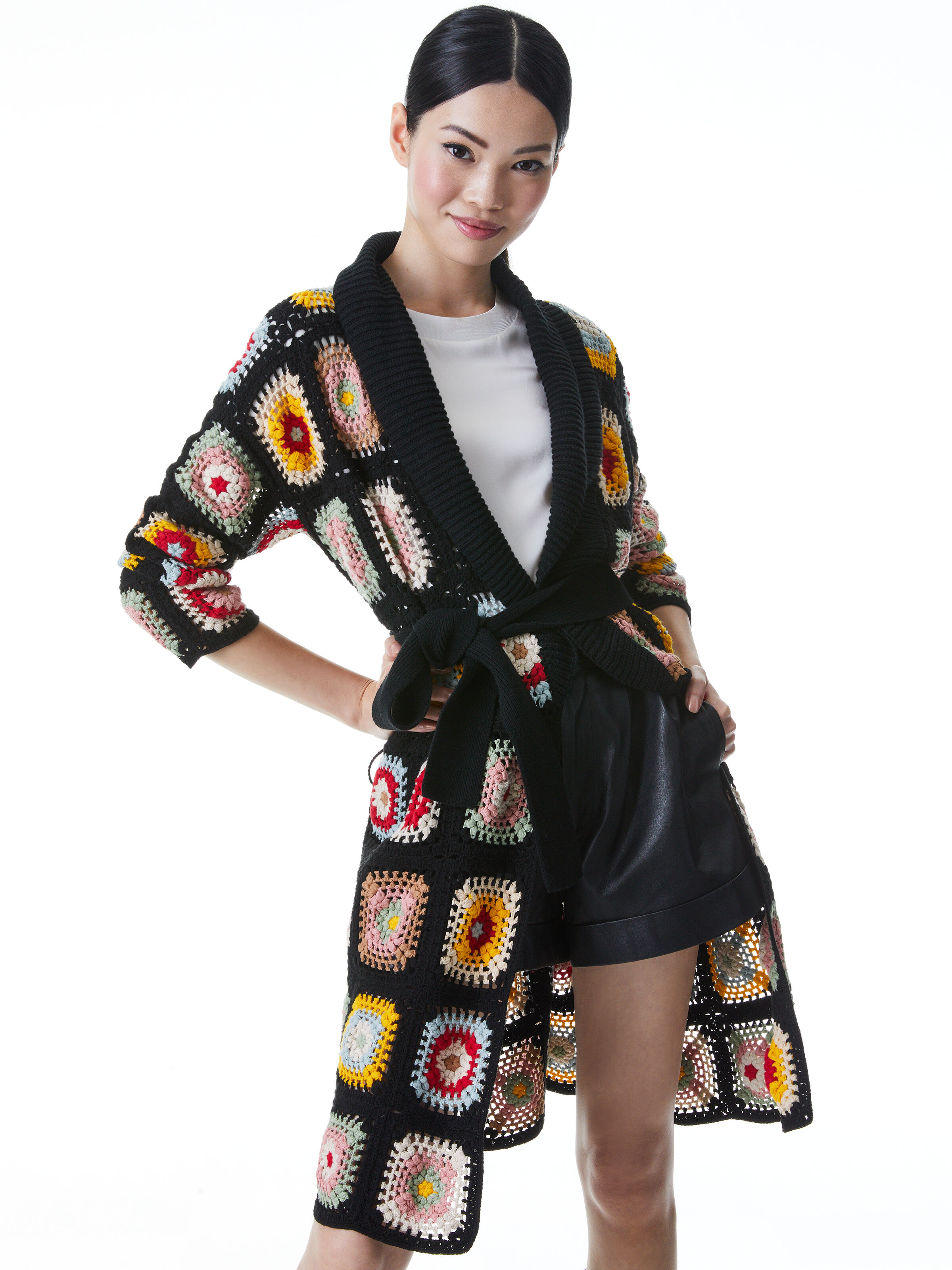 JILLIAN CROCHET ROBE CARDIGAN in MULTI | ALICE + OLIVIA