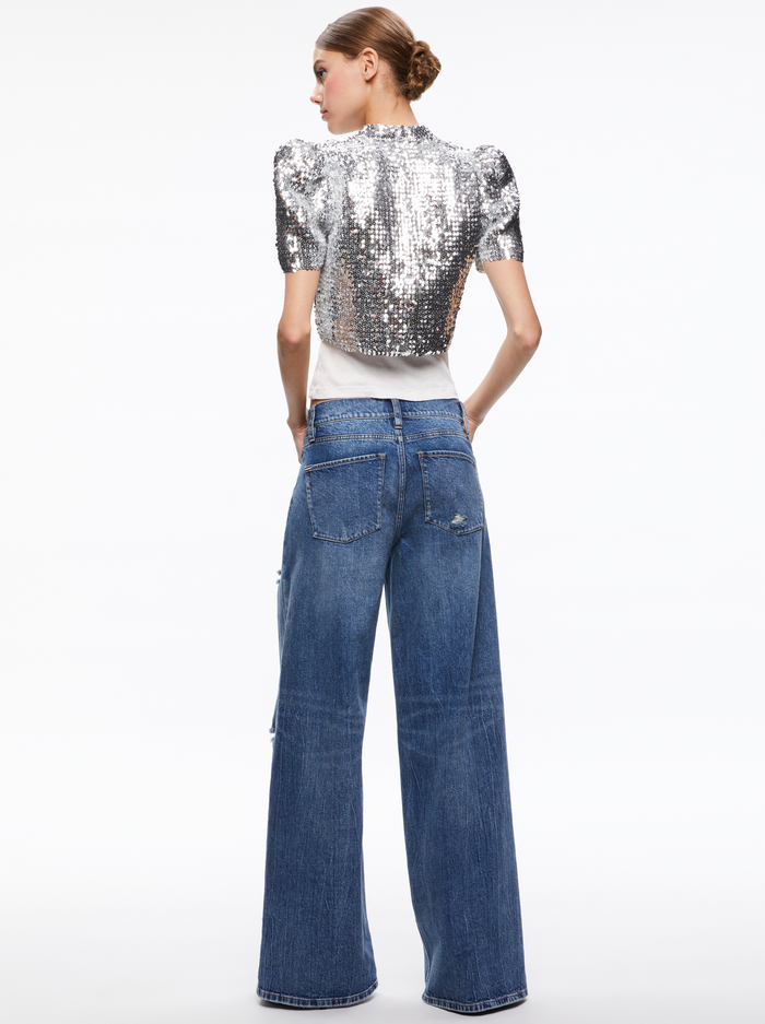 SHERRYL SEQUIN EMEBLLISHED CROPPED CARDIGAN - SILVER image 1 - Alice And Olivia