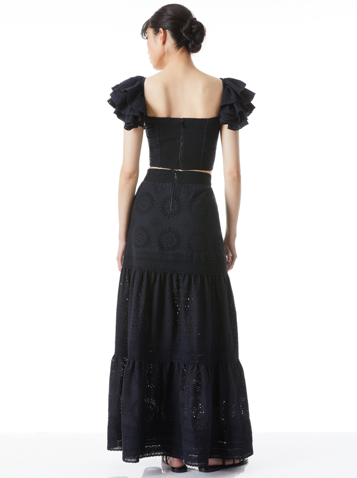 TAWNY EYELET SQUARE NECK RUFFLE CROP TOP - BLACK image 1 - Alice And Olivia