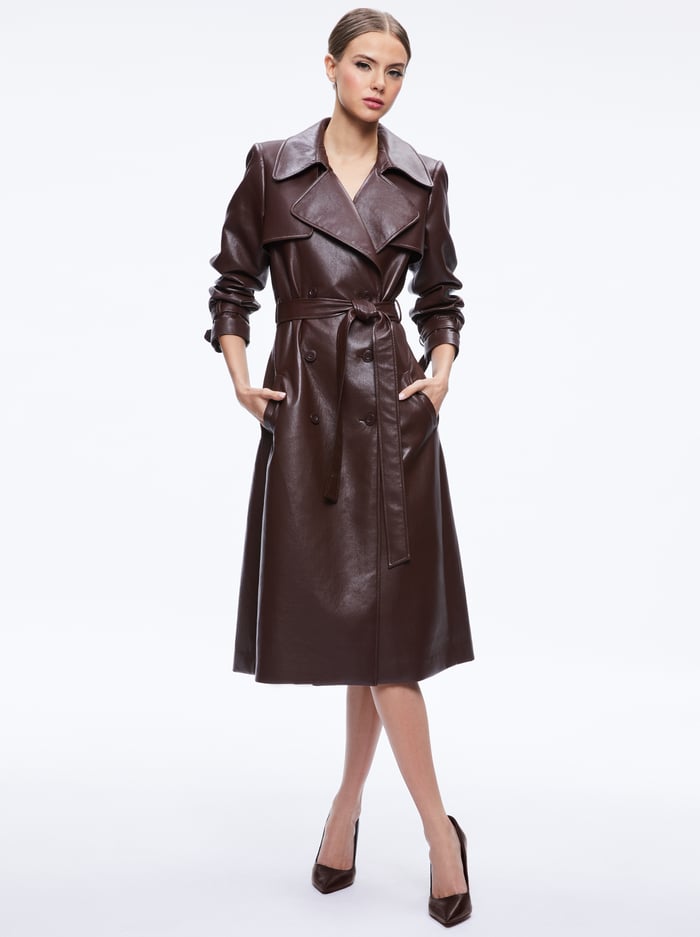 ELICIA VEGAN LEATHER TRENCH COAT - TOFFEE image 4 - Alice And Olivia