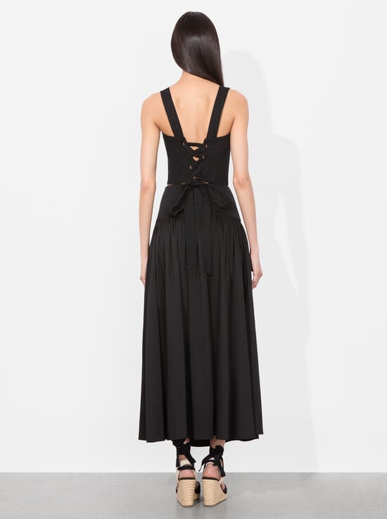 BLACK-ORIANA DROP WAIST MIDI SKIRT
