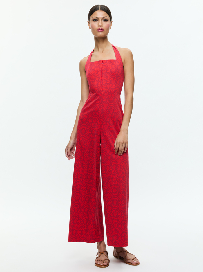 AIDA CROPPED HALTER JUMPSUIT - SYMMETRY RED APPLE image 4 - Alice And Olivia