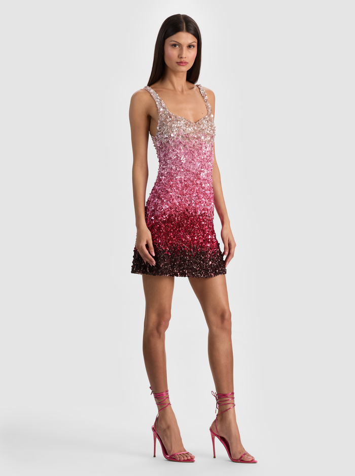 EVE EMBELLISHED MINI DRESS - ASCENDENT OMBRE DEEP PINK image 5 - ALICE + OLIVIA