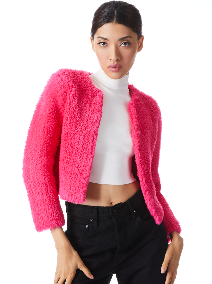 FAWN FAUX FUR 2 HOOK JACKET - WILD PINK - Alice And Olivia