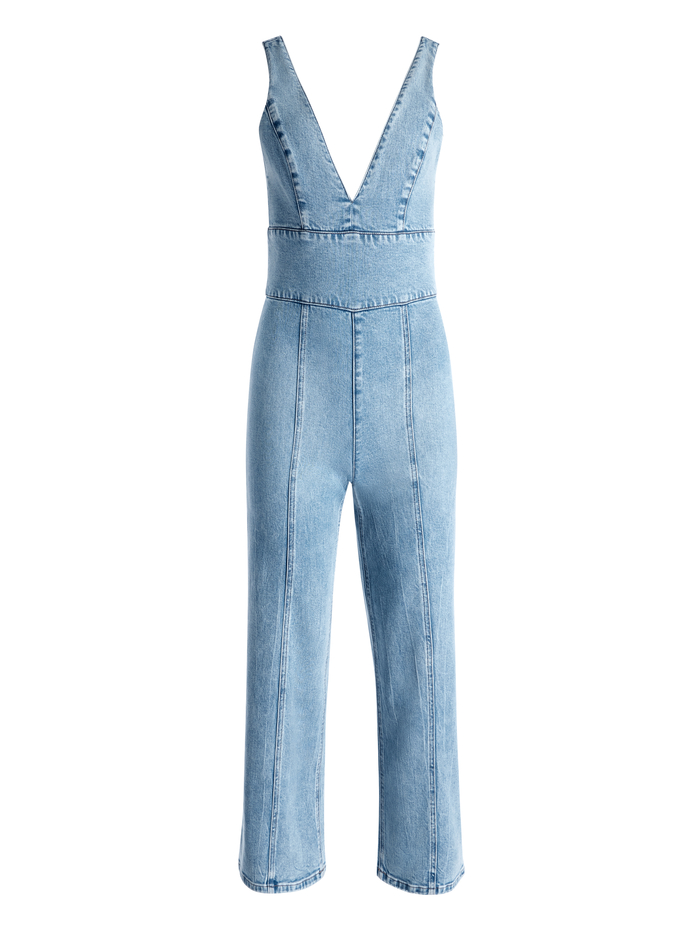 SANDRA DEEP V NECK JUMPSUIT - SULLIVAN VINTAGE BLUE image 5 - Alice And Olivia
