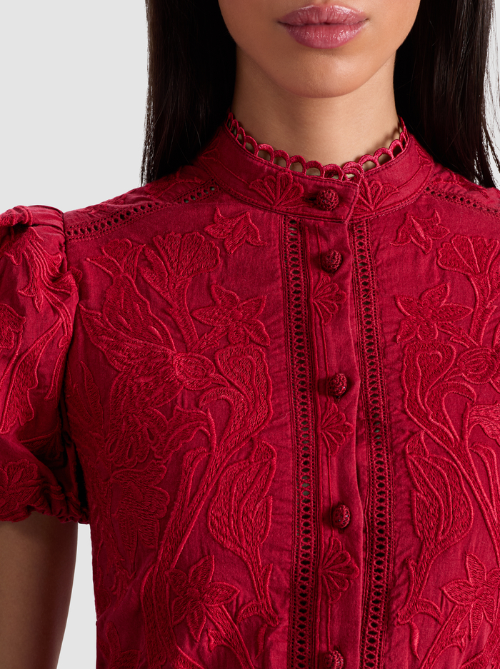 DARK CHERRY-LORYN EMBROIDERED SHIRT DRESS