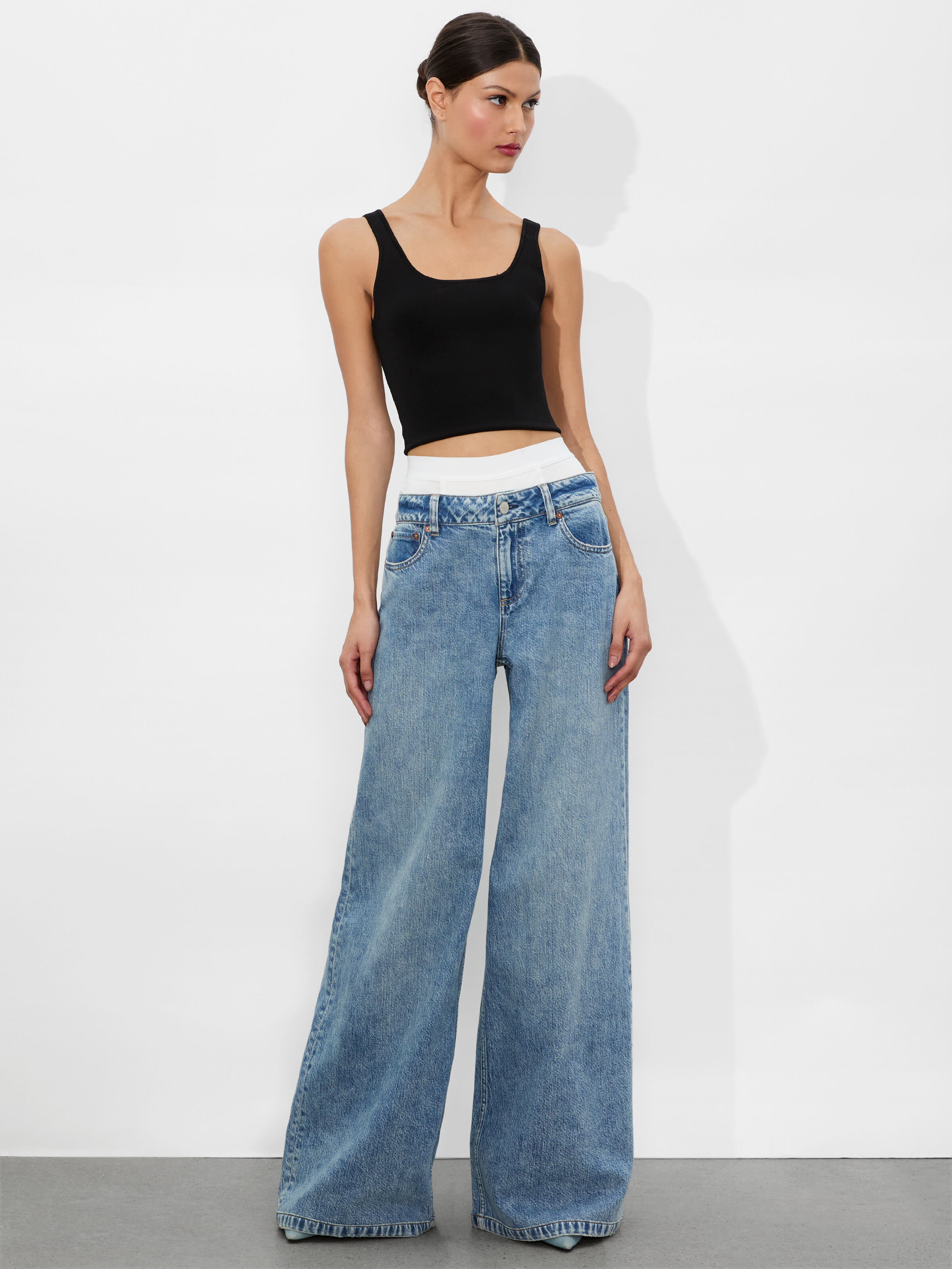Beautiful Vegan Leather Patchwork Flare Jean In Rockstar