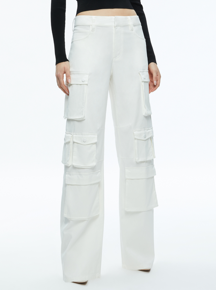 OLYMPIA MID RISE BAGGY CARGO PANTS - OFF WHITE - Alice And Olivia