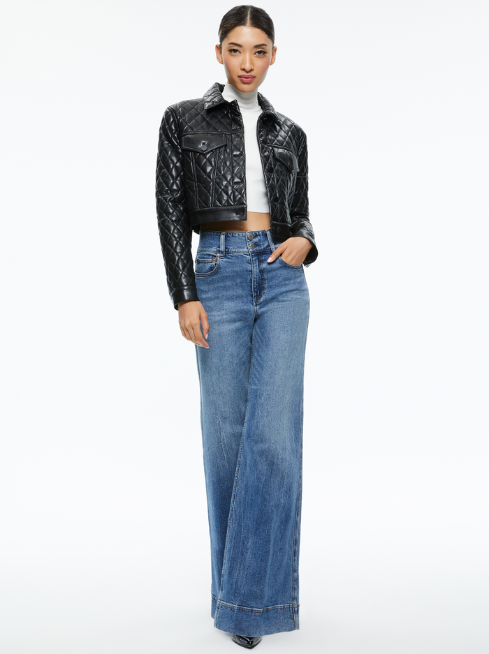 Chloe Quilted Vegan Leather Cropped Jacket In Black | Alice And Olivia