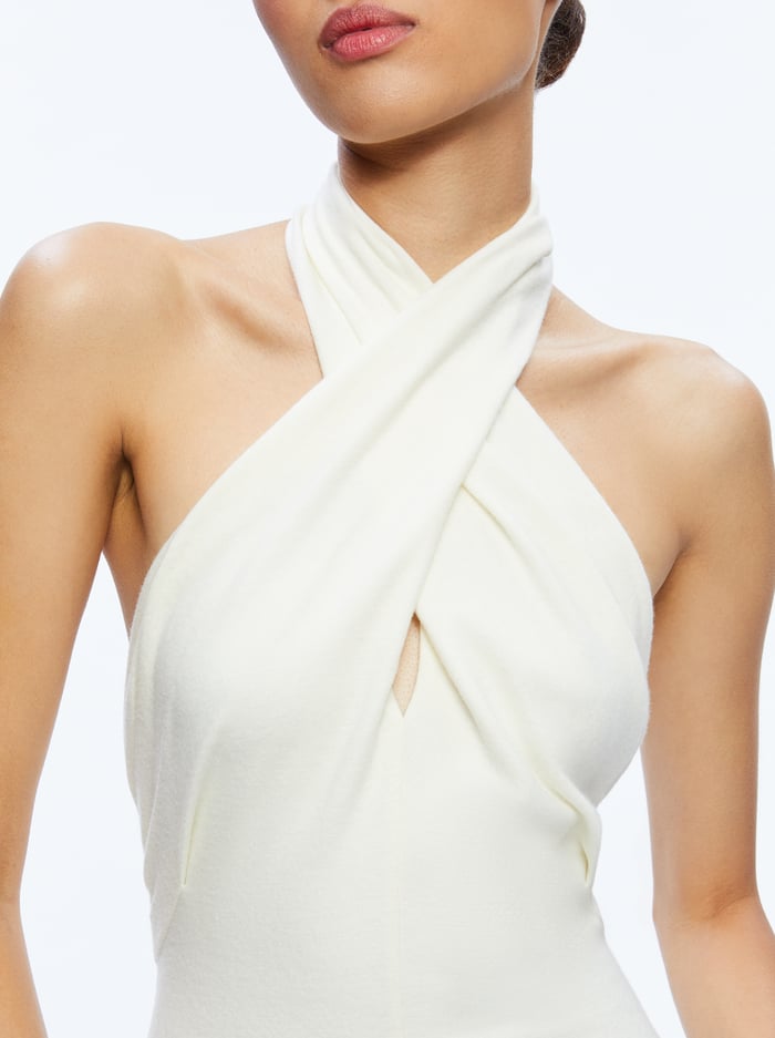 SUELLEN TWIST NECK HALTER MIDI DRESS - ECRU image 3 - Alice And Olivia