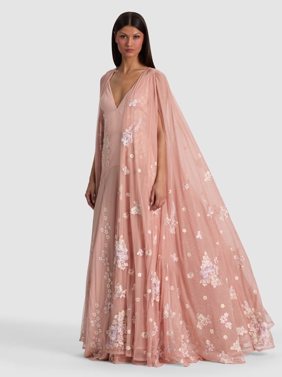 DEEP PEARL BLUSH MULTI-AZRIELLA EMBROIDERED MAXI GOWN CAPE