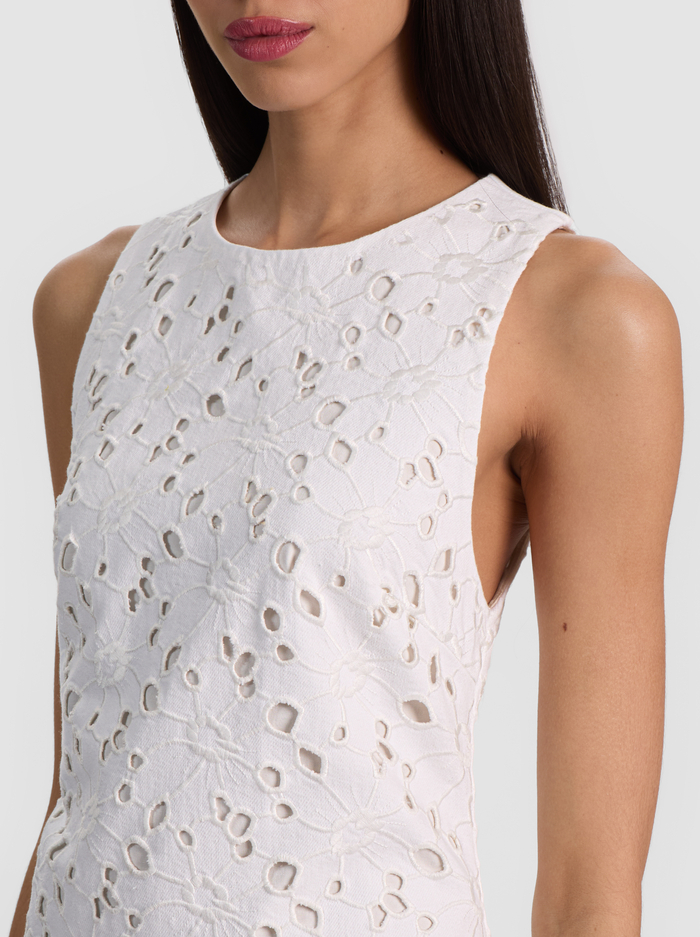 CLYDE LASER-CUT DENIM DRESS - OFF WHITE image 1 - ALICE + OLIVIA