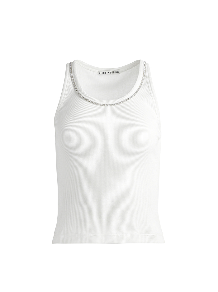 ALLEN EMBELLISHED NECK RIBBED TANK - OFF WHITE image 5 - Alice And Olivia