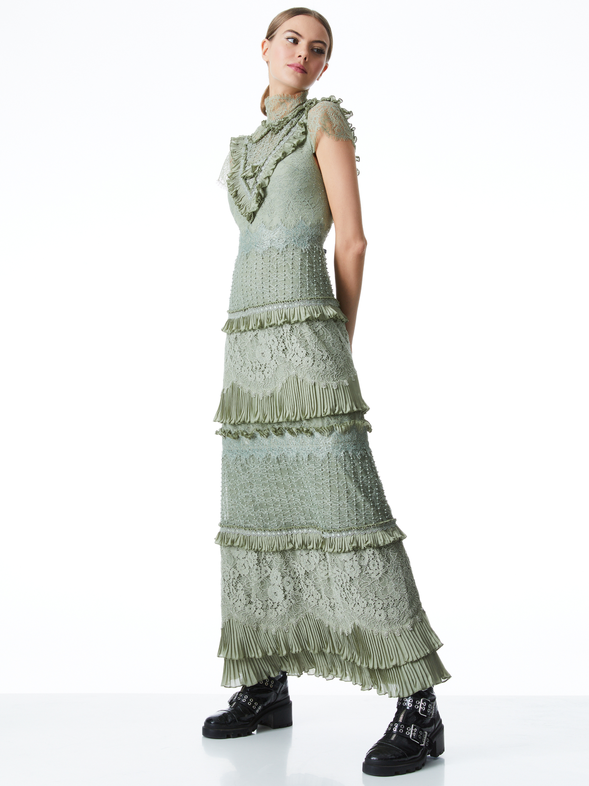 Albertine Lace Embroidered Maxi Dress In Sage Alice + Olivia