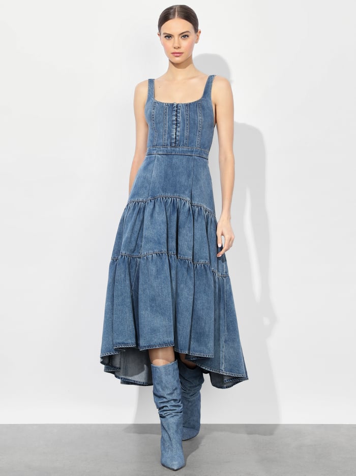 DIANA STRUCTURED MIDI DRESS - LIANA VINTAGE BLUE image 4 - Alice And Olivia