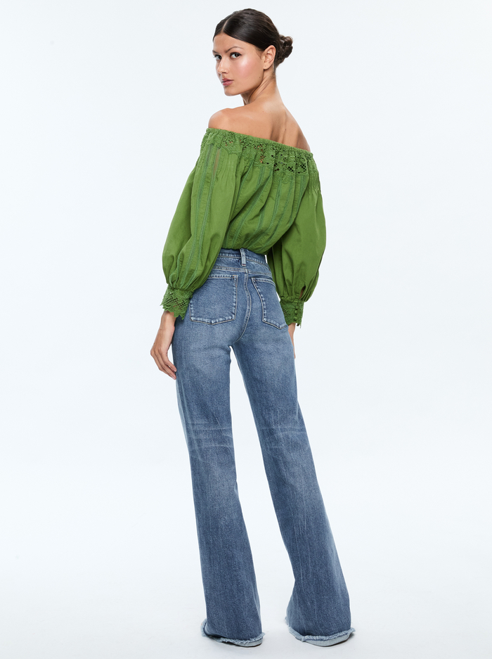 NAN EMBROIDERED OFF THE SHOULDER BLOUSE - AVOCADO image 2 - Alice And Olivia