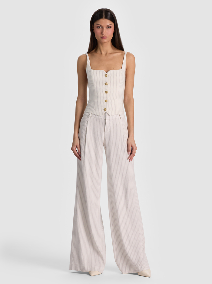 ERIC LINEN PANT - OFF WHITE/BLACK PINSTRIPE image 2 - ALICE + OLIVIA
