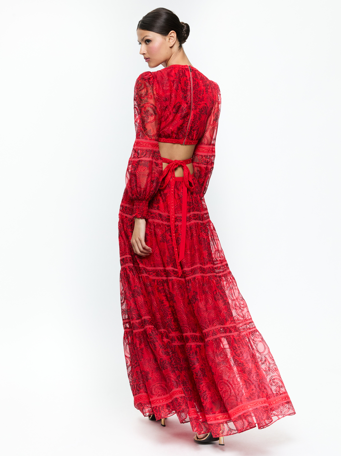 PATRICA TIERED DRESS - VANITY RED APPLE/SYMMETRY RED image 2 - Alice And Olivia