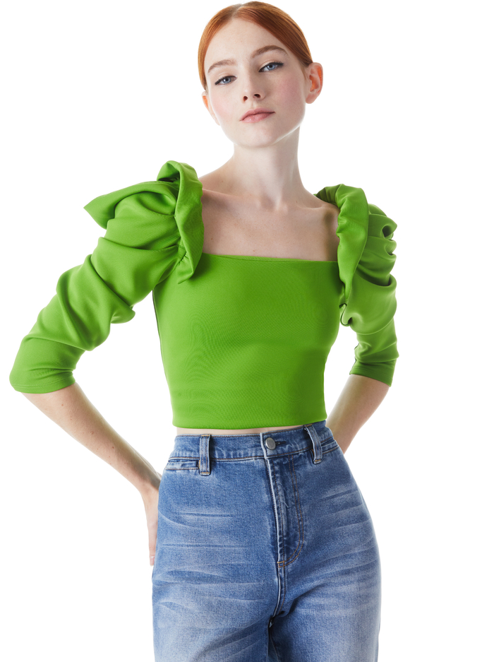 GENNY PUFF SLEEVE CROP TOP - GRASS - Alice And Olivia