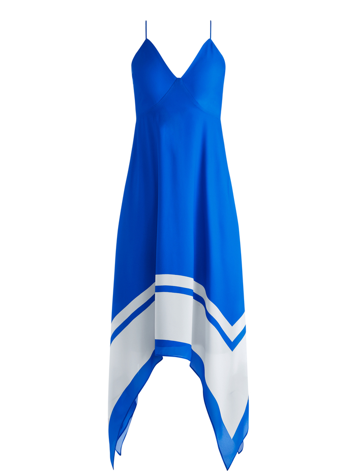 KAYSON V-NECK HANDKERCHIEF HEM DRESS - SAPPHIRE/WHITE image 5 - Alice And Olivia