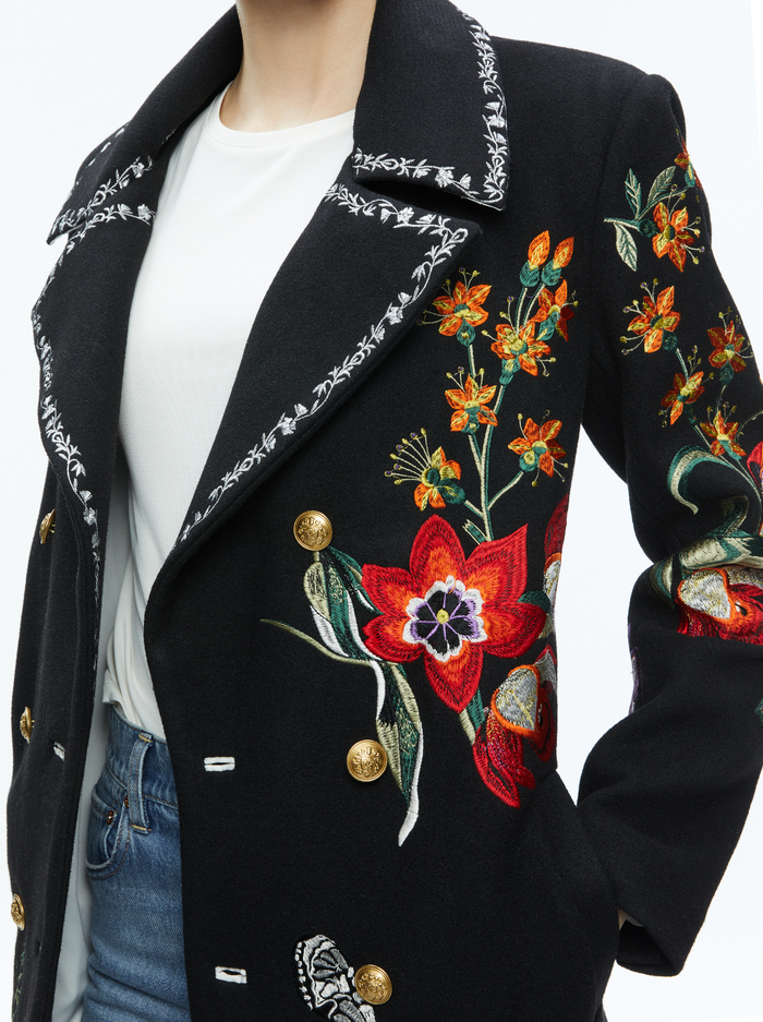 NICHOLAS EMBROIDERED OVERSIZED COAT - BLACK/MULTI image 3 - ALICE + OLIVIA