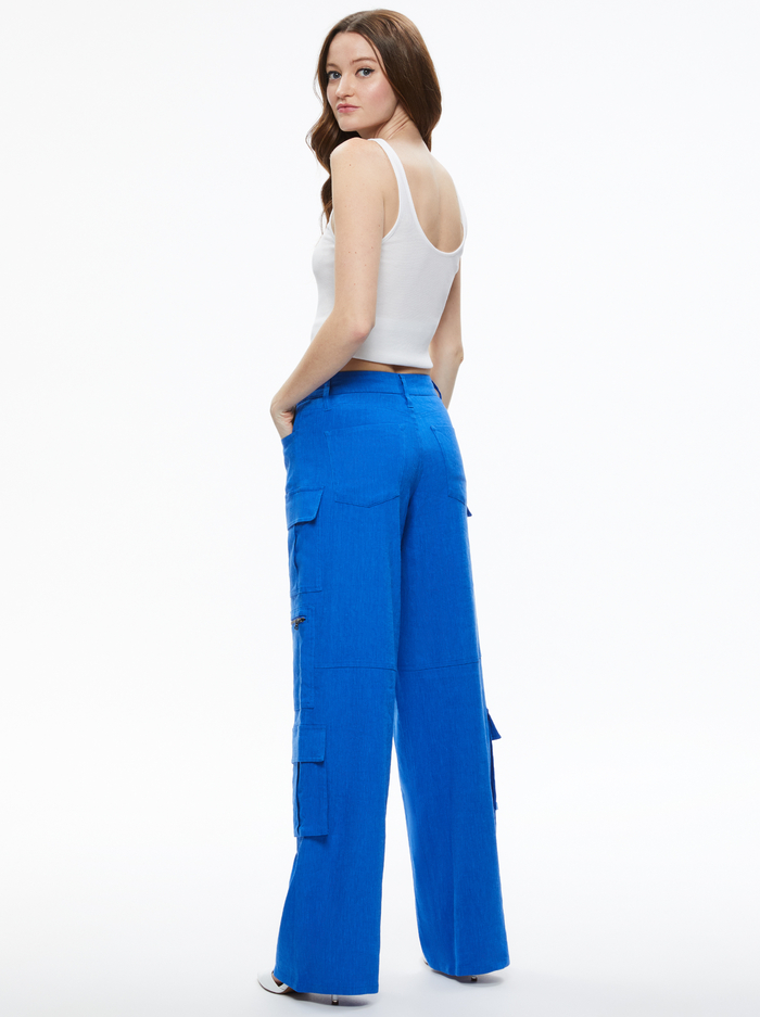Cay Baggy Cargo Linen Pant In Sapphire | Alice And Olivia