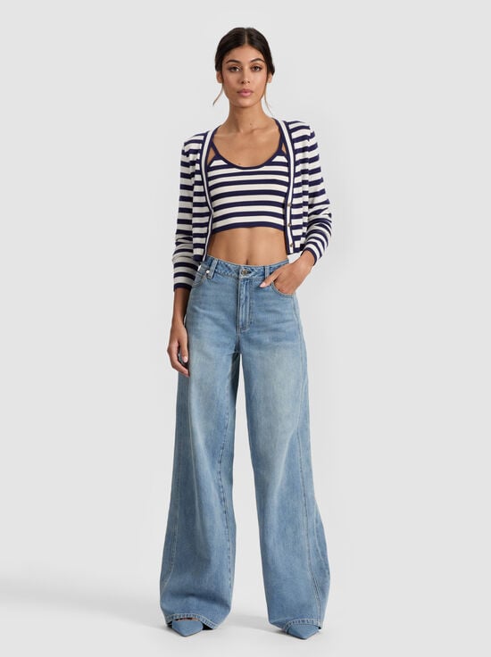 INDIGO/SOFT WHITE-GRACE STRIPED CARDIGAN