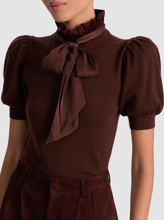 DARK CHOCOLATE-CHASE PUFF SLEEVE SWEATER