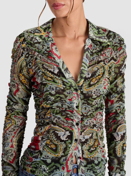 PAISLEY POEM-PORTIA MESH BUTTON DOWN