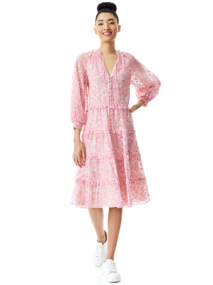 LAYLA BUTTON FRONT MIDI DRESS - FOREVER YOURS ENGLISH ROSE image 2 - Alice And Olivia