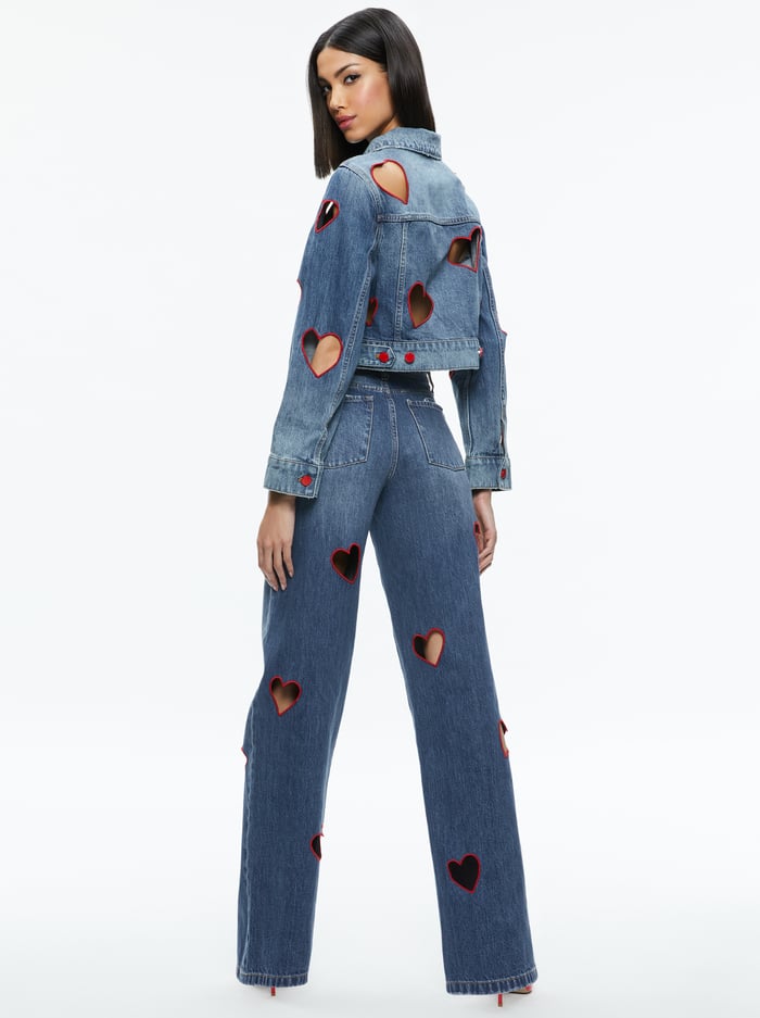JEFF HEART EMBROIDERED CROPPED DENIM JACKET - TRUE BLUES DARK image 1 - Alice And Olivia