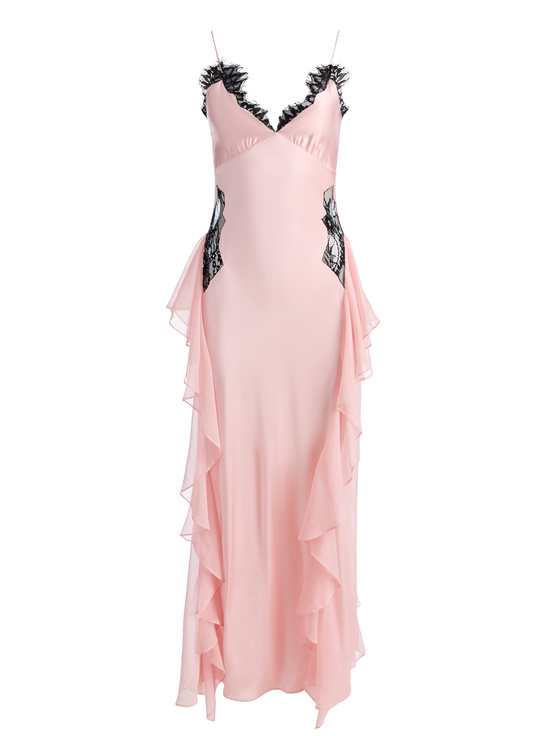 ENGLISH ROSE/BLACK-SHELBA RUFFLED GOWN