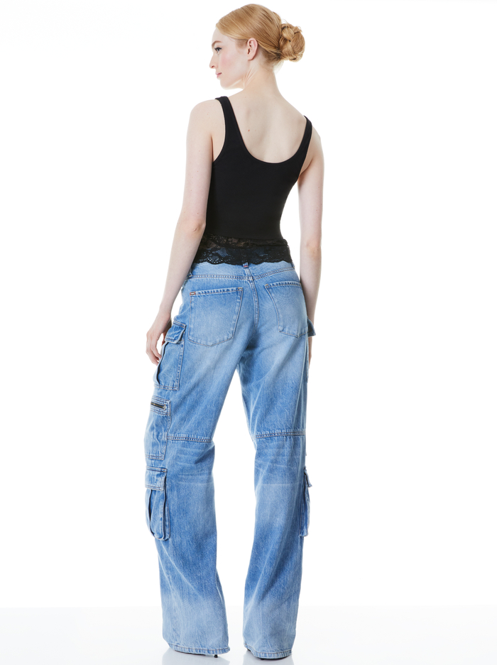 JEMI RIBBED LACE TANK - BLACK/BLACK image 1 - Alice And Olivia