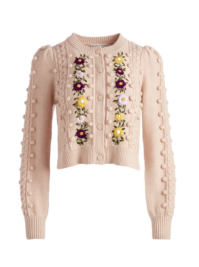 KITTY PUFF SLEEVE CARDIGAN - ALMOND/MULTI image 5 - Alice And Olivia