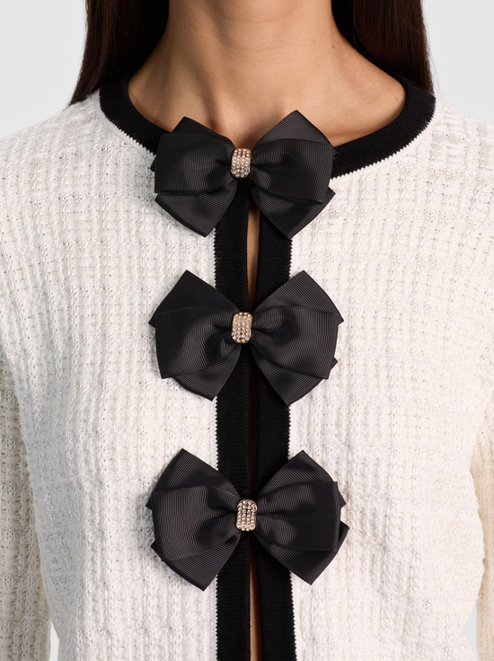 SOFT WHITE/BLACK-AKIRA BOW CARDIGAN