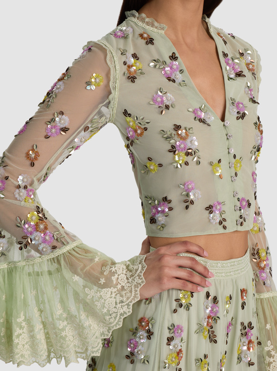 LIGHT SAGE MULTI-ALLEGRA EMBELLISHED TOP