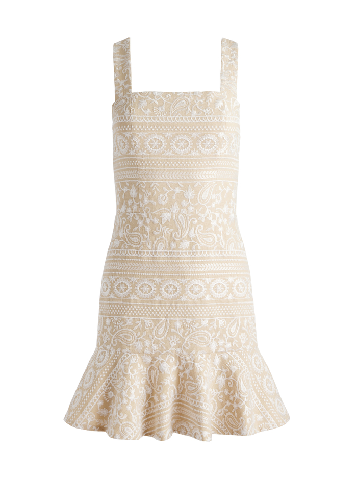 KAIDRA SQUARE NECK DROP WAIST MINI DRESS - NATURAL/WHITE image 5 - Alice And Olivia