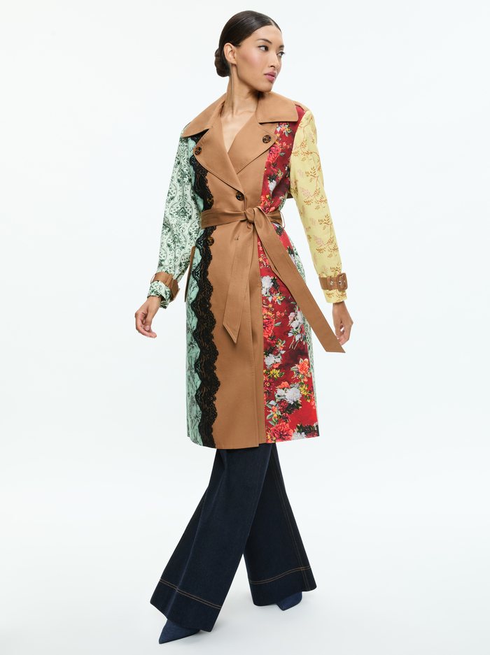 KEITH MIDI TRENCH WITH LACE DETAIL - TAN/MULTI image 1 - Alice And Olivia