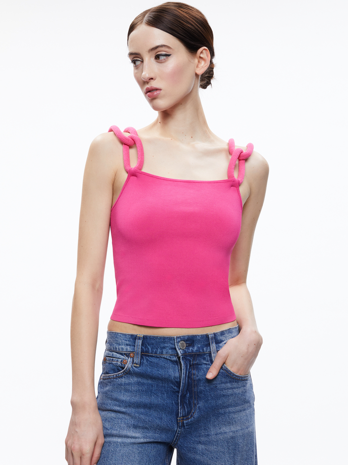 GRETEL TOP WITH CHAIN CORD STRAPS - CANDY - Alice And Olivia