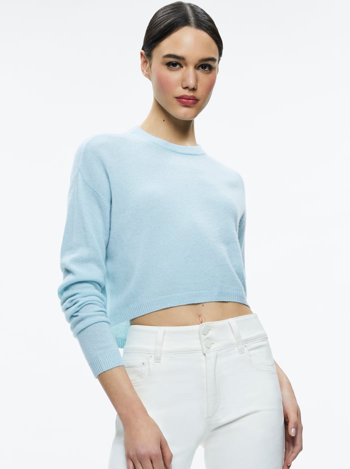 SHERRELL CASHMERE CREW NECK PULLOVER - SPRING SKY - Alice And Olivia