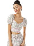 RIANNA PUFF SLEEVE CROP TOP - MONTEREY DITSY SOFT WHITE