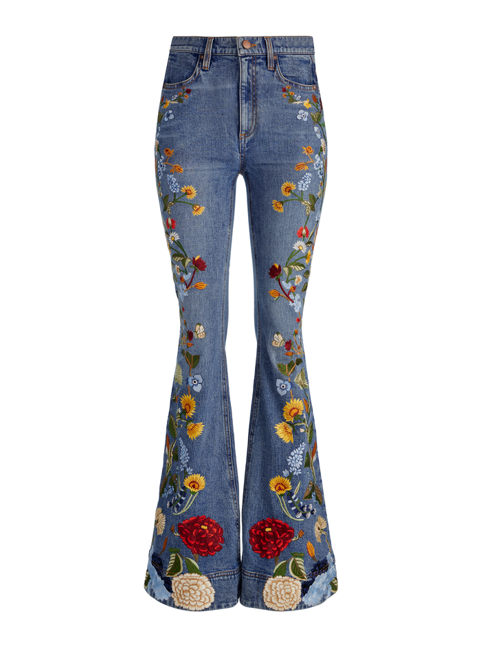 BEAUTIFUL EMBROIDERED JEAN - BROOKLYN BLUE/MULTI image 5 - Alice And Olivia